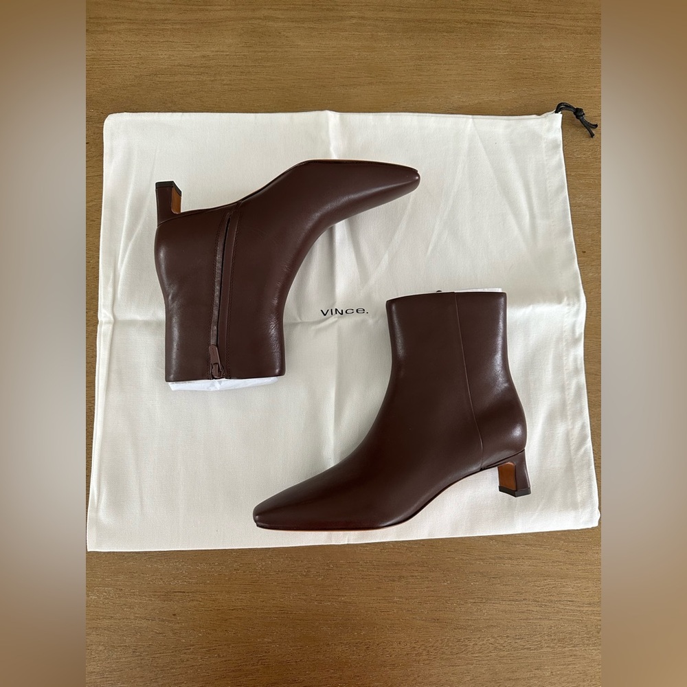 Vince Harlan Brown Leather Pointed Ankle Booties (Size 36.5)